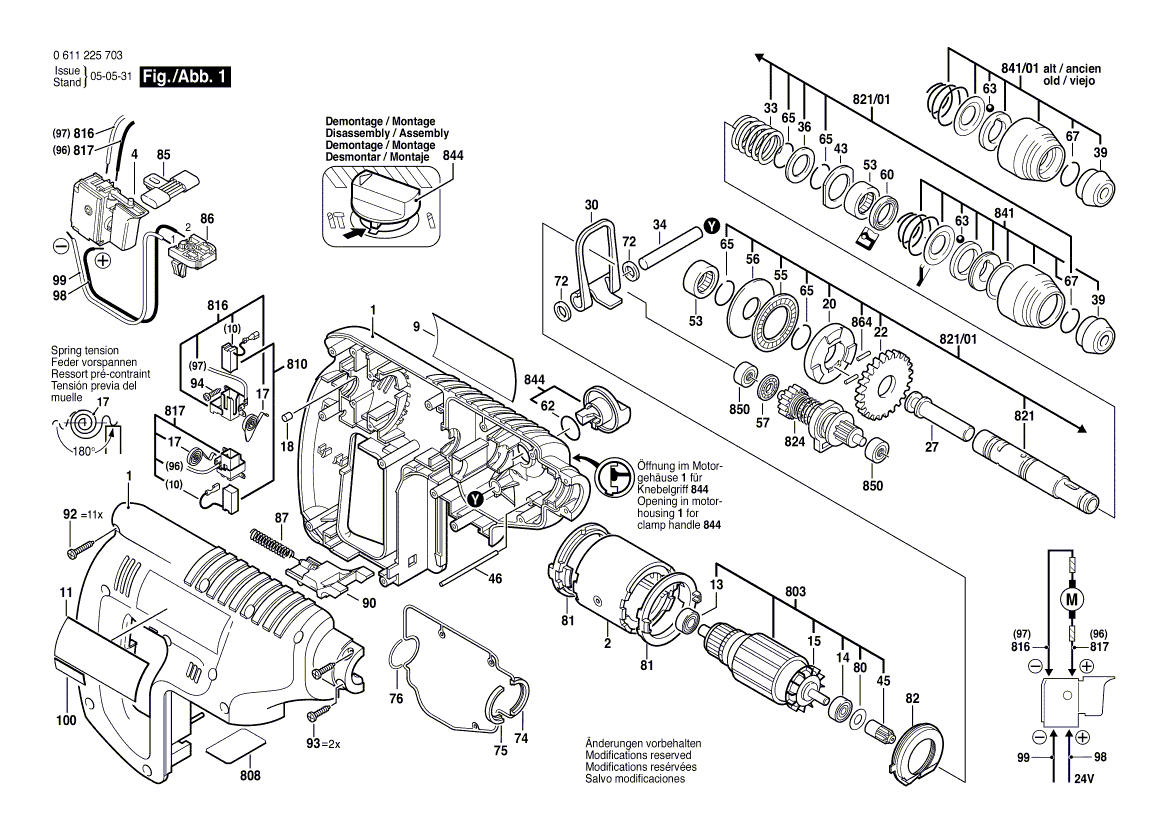 для аккумуляторного отбойного молотка Bosch GBH 24 VRE 24 V 0611225703, деталировка 1