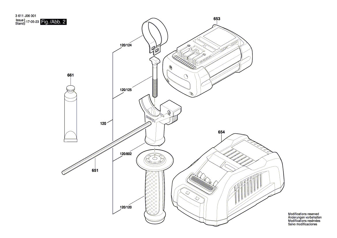 для аккумуляторного отбойного молотка Bosch GBH 36 V-LI Plus 36 V 3611J06001, деталировка 2