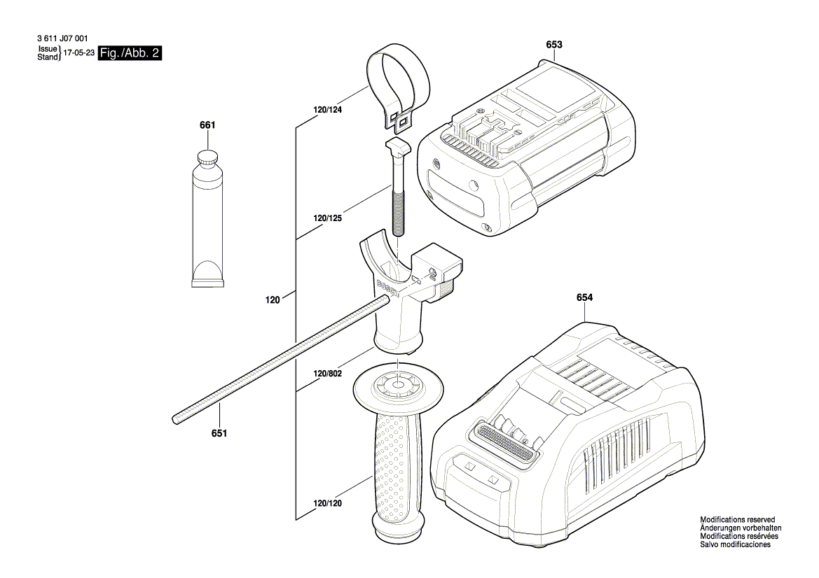 для аккумуляторного отбойного молотка Bosch GBH 36 VF-LI Plus 36 V 3611J07051, деталировка 2