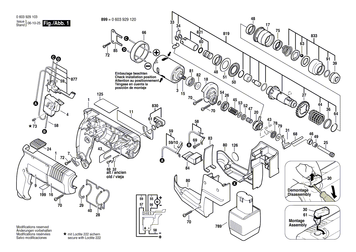 для аккумуляторного отбойного молотка Bosch PBH 12 VR 12 V 0603929103, деталировка 1