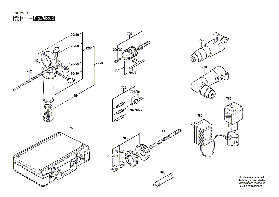 для аккумуляторного отбойного молотка Bosch PBH 12 VRE 12 V 0603929703, деталировка 2