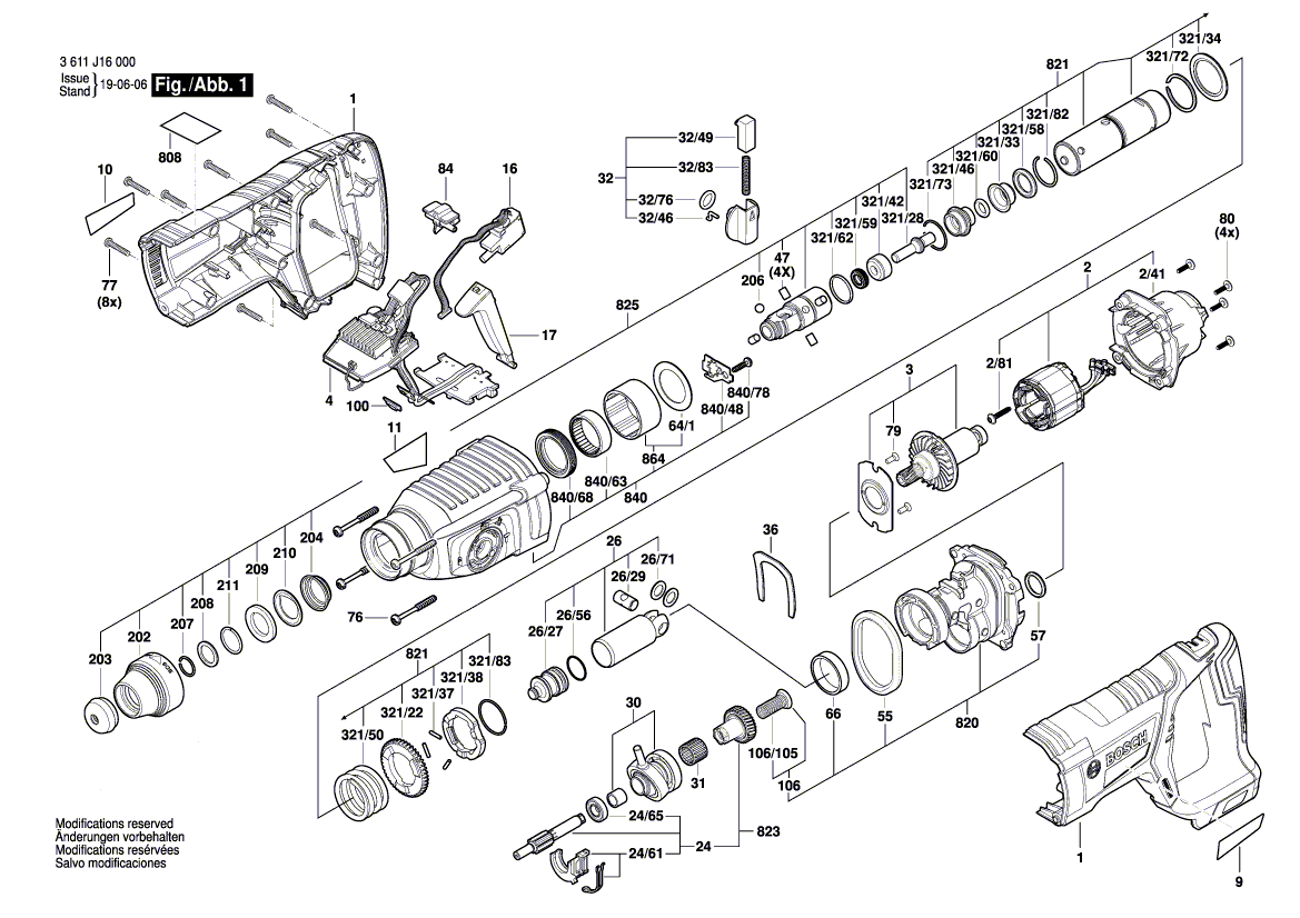 для перфоратора Bosch GBH 18V-26D 18 V 3611J16000, деталировка 1