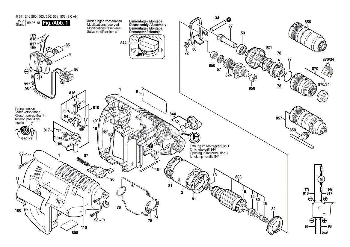 для перфоратора Bosch GBH 24 VFR 24 V 0611246503, деталировка 1