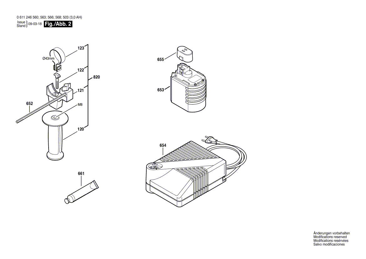 для перфоратора Bosch GBH 24 VFR 24 V 0611246503, деталировка 2