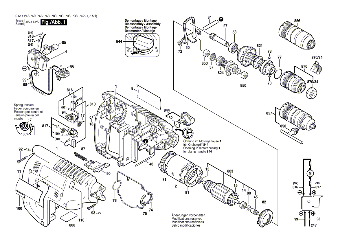для перфоратора Bosch GBH 24 VFR 24 V 0611246703, деталировка 1
