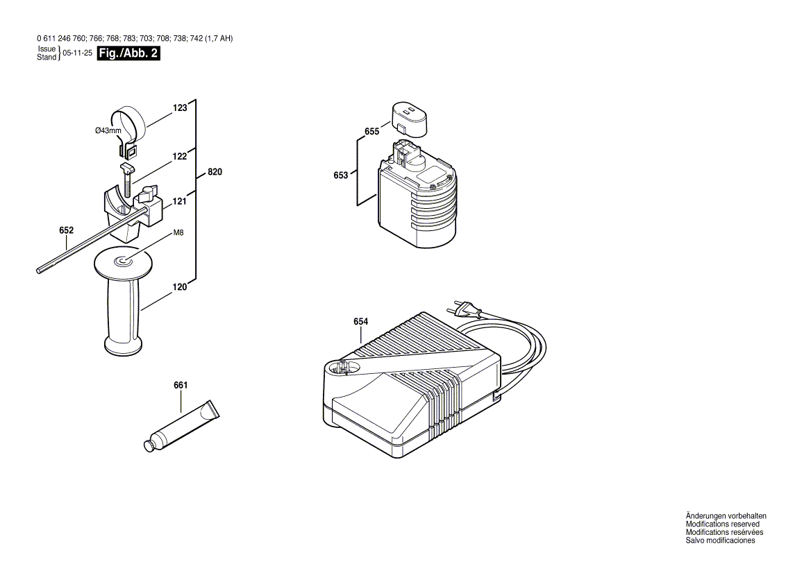 для перфоратора Bosch GBH 24 VFR 24 V 0611246703, деталировка 2