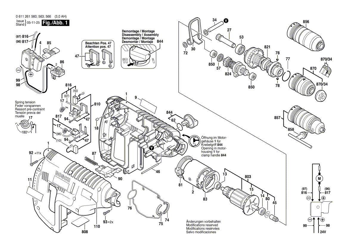 для перфоратора Bosch GBH 24 VFR 24 V 0611261560, деталировка 1