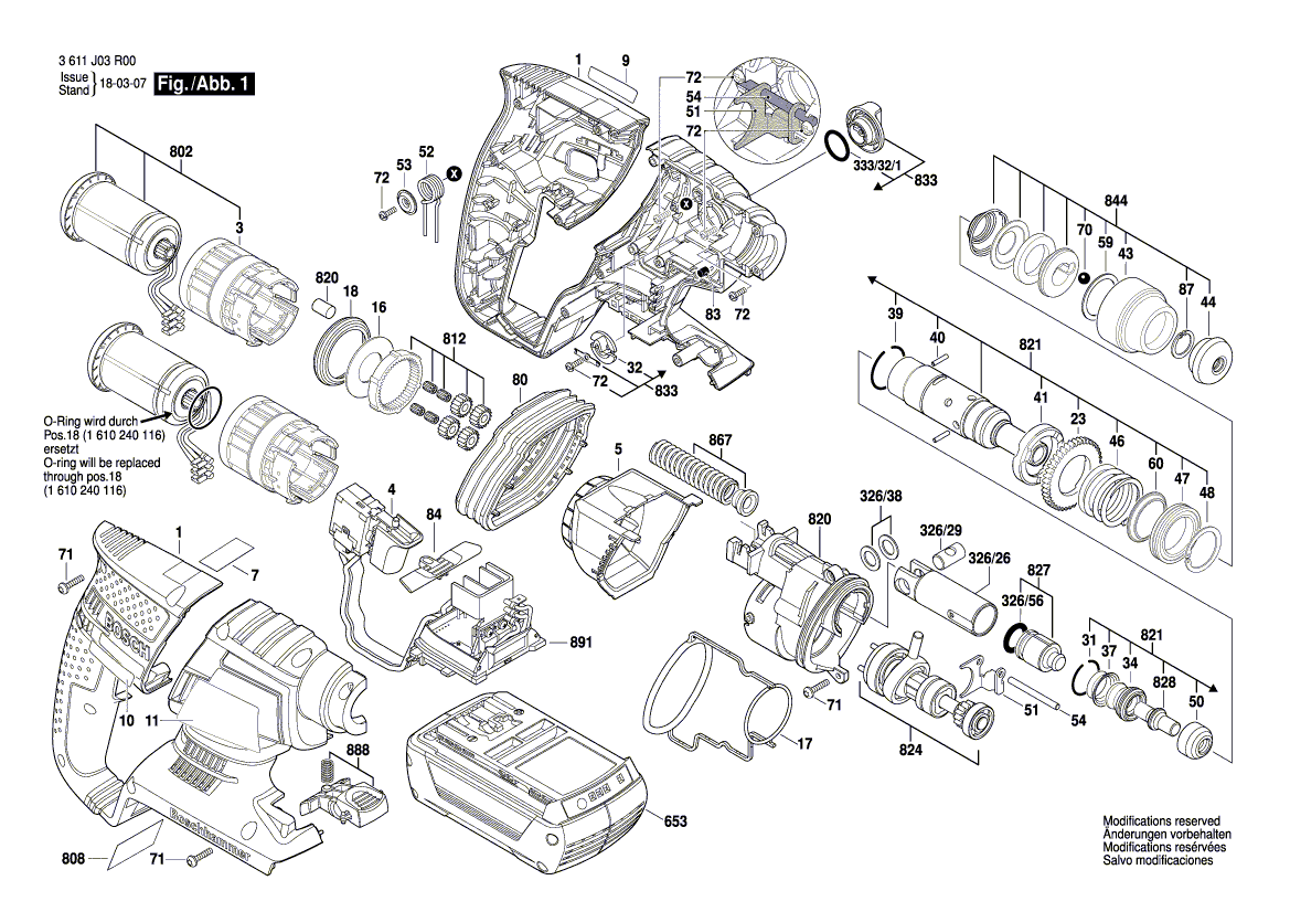 для перфоратора Bosch GBH 36 V-LI 36 V 3611J03R00, деталировка 1