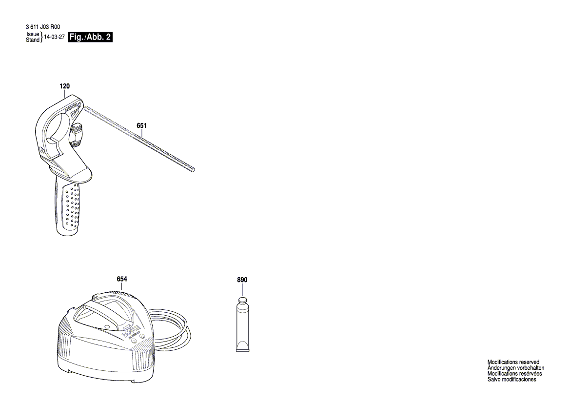 для перфоратора Bosch GBH 36 V-LI 36 V 3611J03R00, деталировка 2