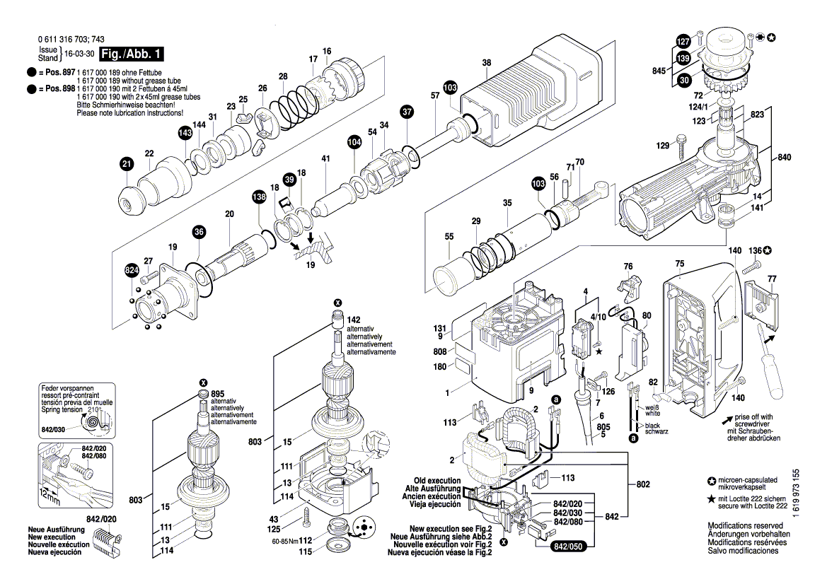 для отбойного молотка Bosch GSH 11 E 230 V 0611316703, деталировка 1