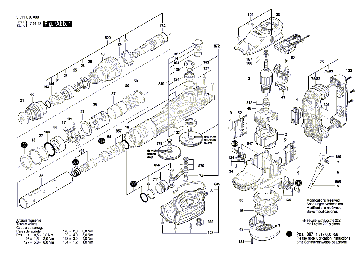 для отбойного молотка Bosch GSH 11 VC 230 V 3611C36000, деталировка 1