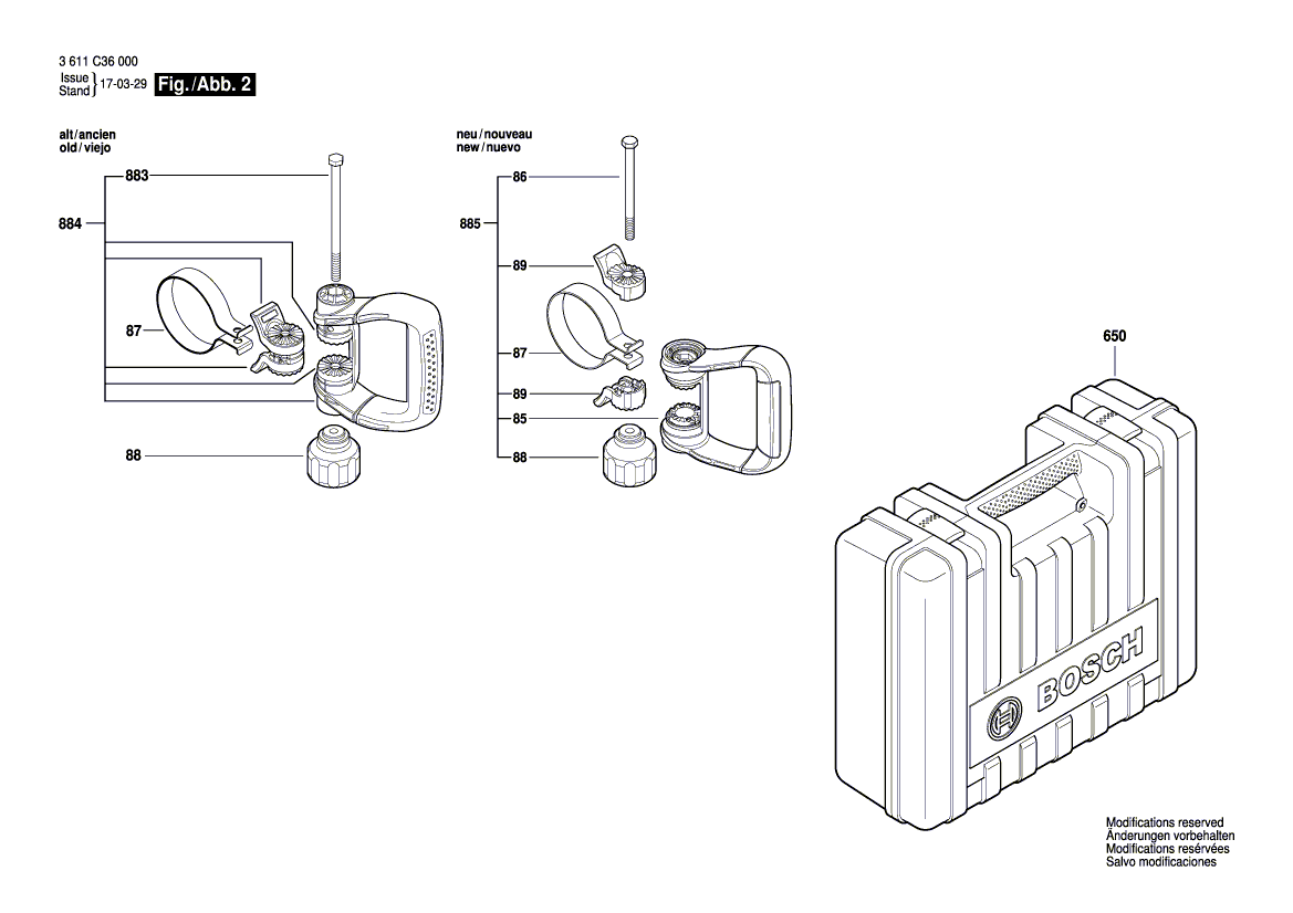 для отбойного молотка Bosch GSH 11 VC 230 V 3611C36000, деталировка 2