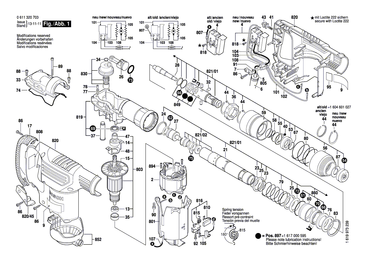для отбойного молотка Bosch GSH 3 230 V 0611320703, деталировка 1