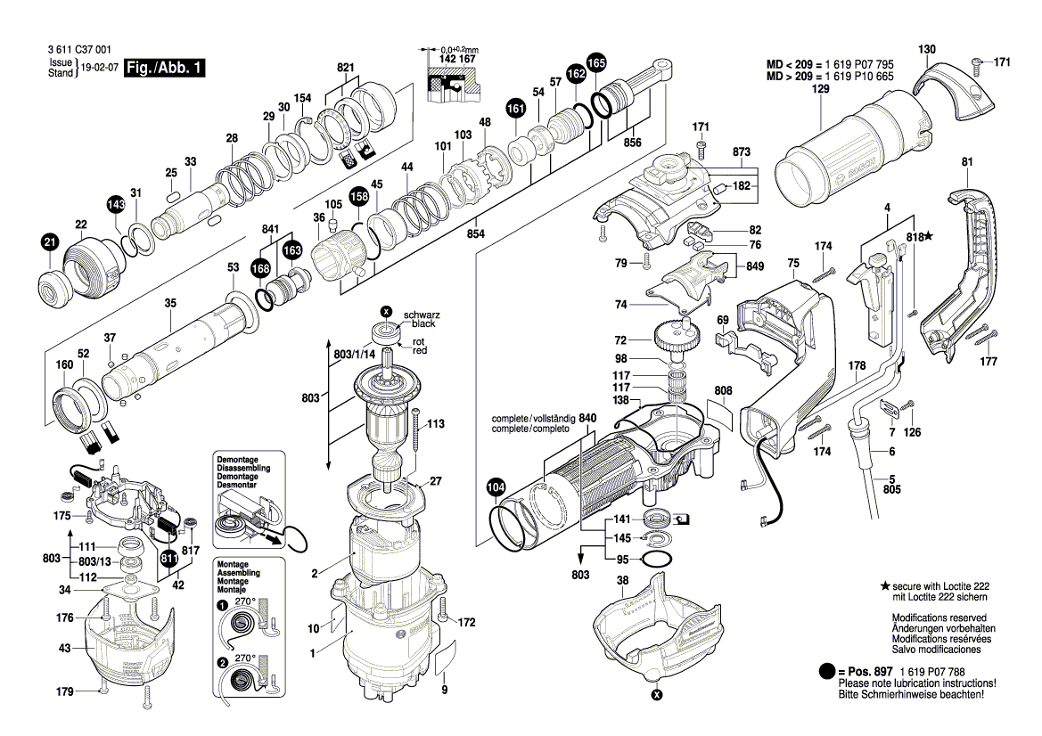 для отбойного молотка Bosch GSH 5 BASIC 230 V 3611C37001, деталировка 1