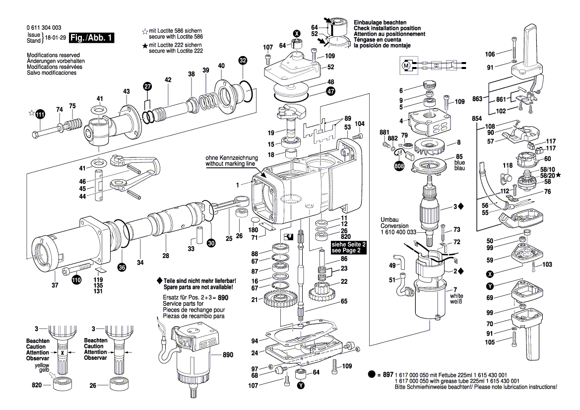 для отбойного молотка Bosch USH 27 220 V 0611304003, деталировка 1