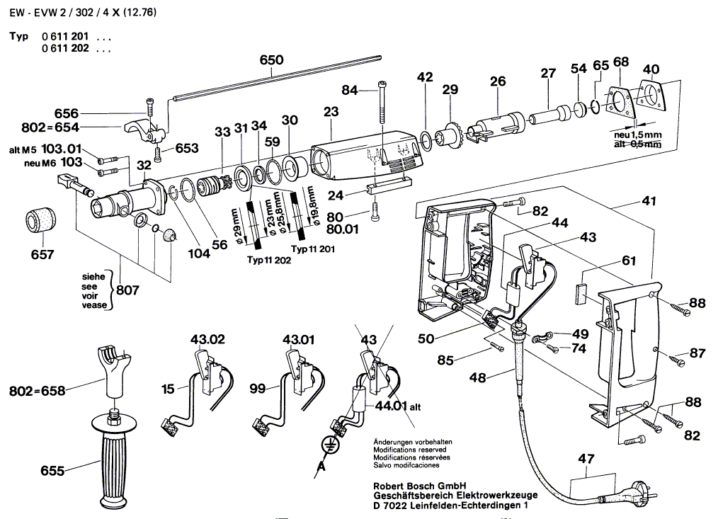 для перфоратора Bosch 220 V 0611201013, деталировка 1