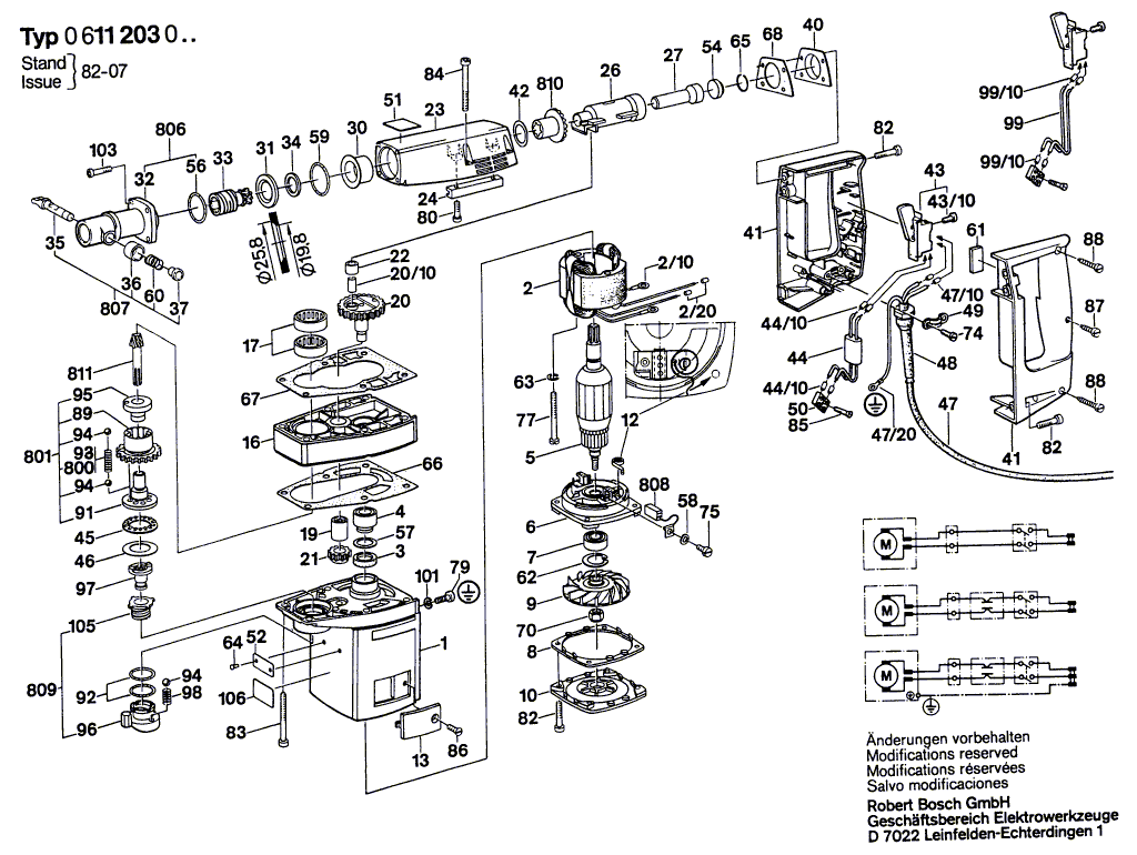 для перфоратора Bosch 220 V 0611203003, деталировка 1