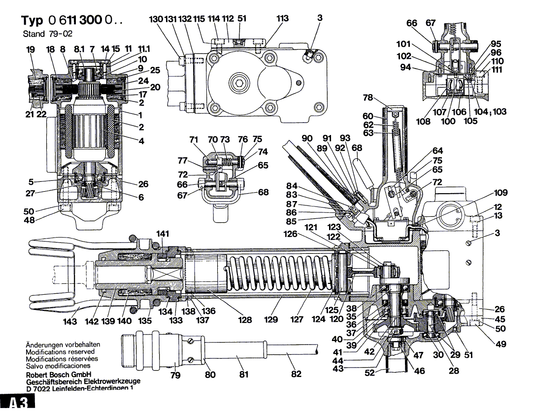 для перфоратора Bosch 220 V 0611300003, деталировка 1