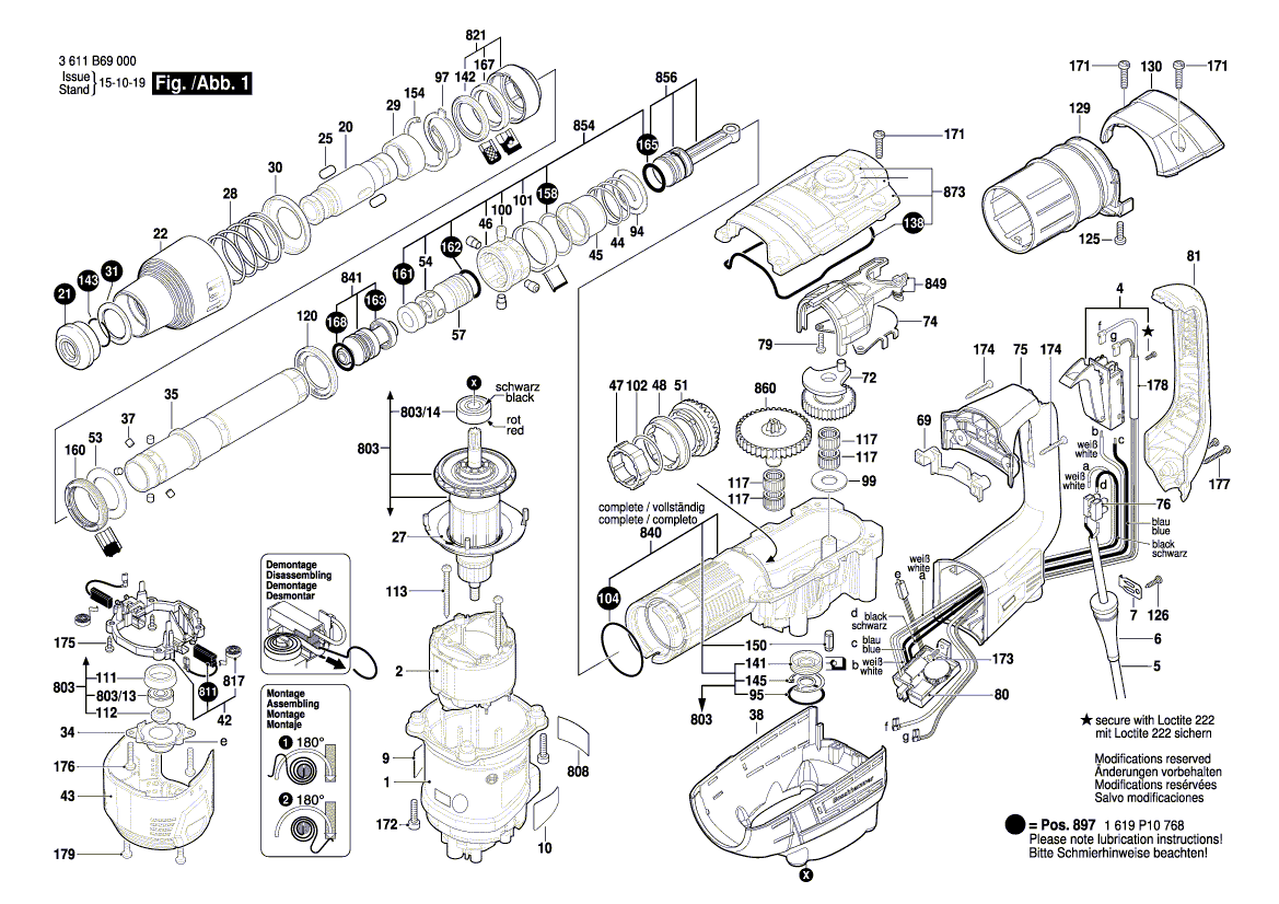 для перфоратора Bosch 220 V 3611B69020, деталировка 1