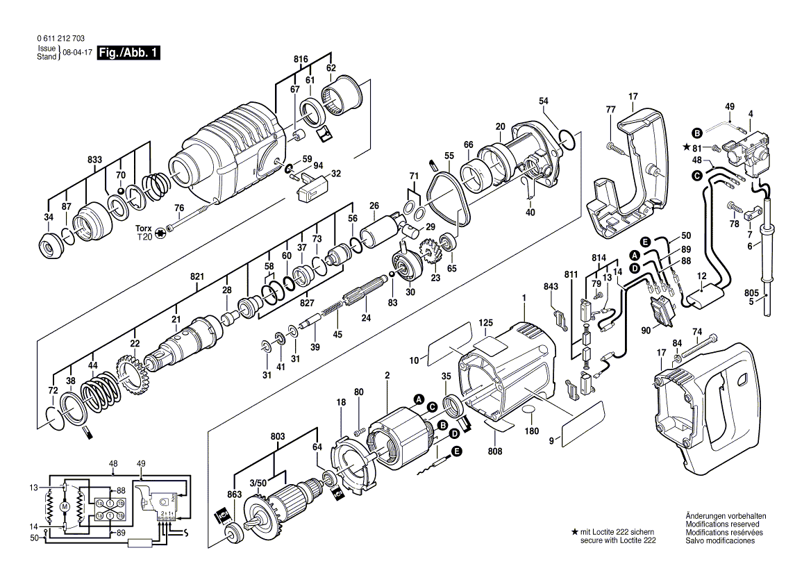 для перфоратора Bosch 510 220 V 0611212662, деталировка 1