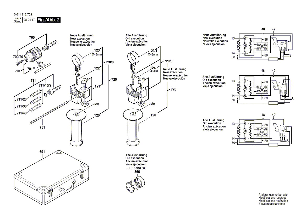 для перфоратора Bosch 510 220 V 0611212662, деталировка 2