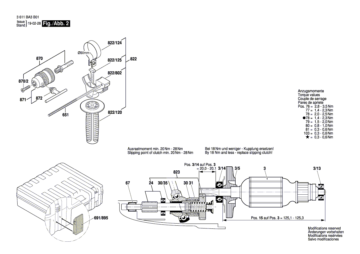 для перфоратора Bosch BH 2-26 230 V 3611BA3E01, деталировка 2