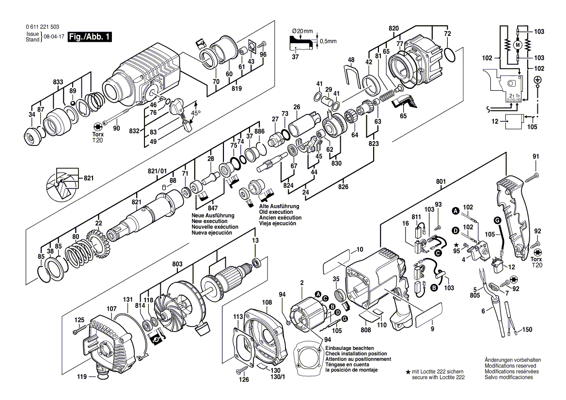 для перфоратора Bosch GAH 500 DSE 230 V 0611221503, деталировка 1