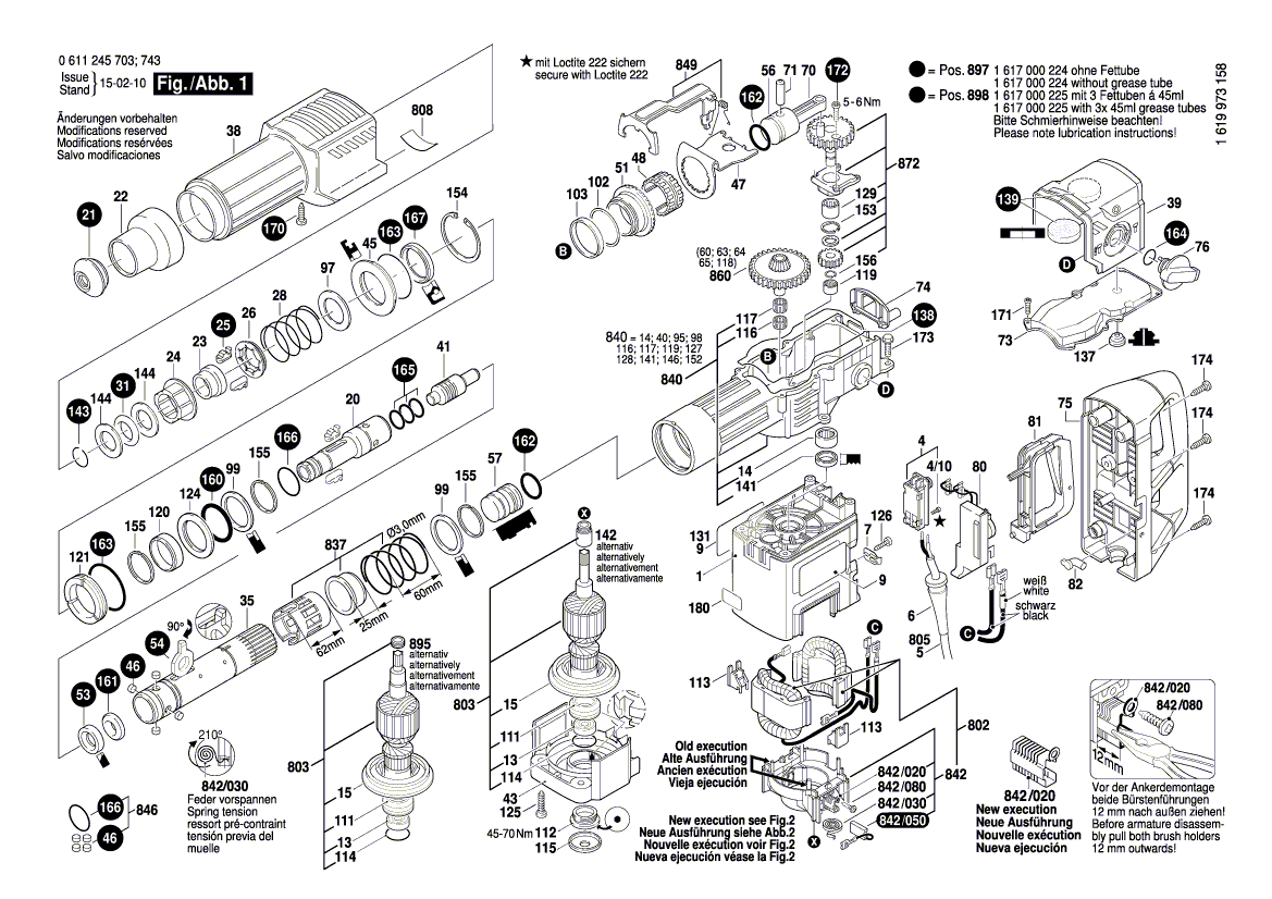 для перфоратора Bosch GBH 11 DE 230 V 0611245703, деталировка 1