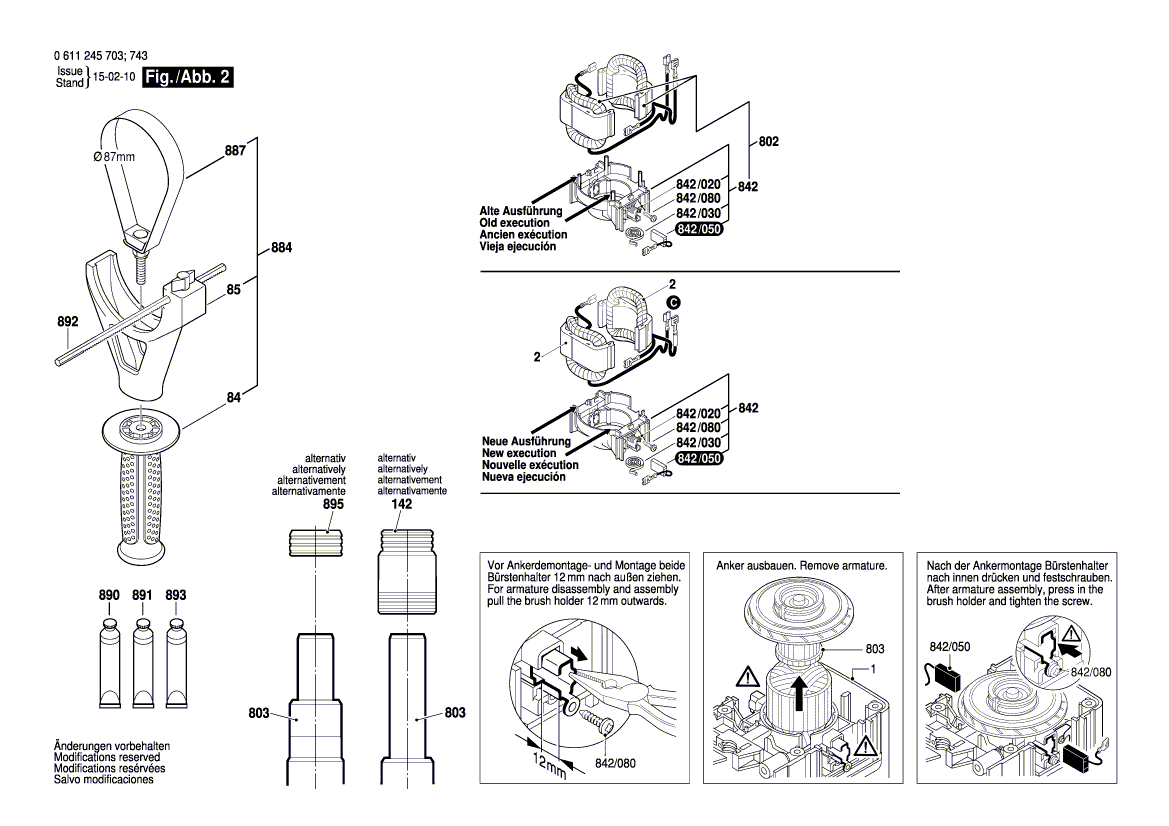 для перфоратора Bosch GBH 11 DE 230 V 0611245703, деталировка 2