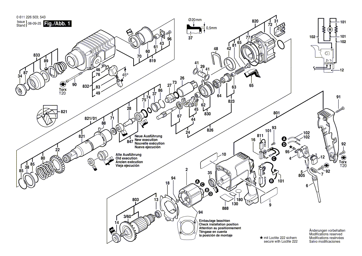 для перфоратора Bosch GBH 2 SE 230 V 0611226503, деталировка 1