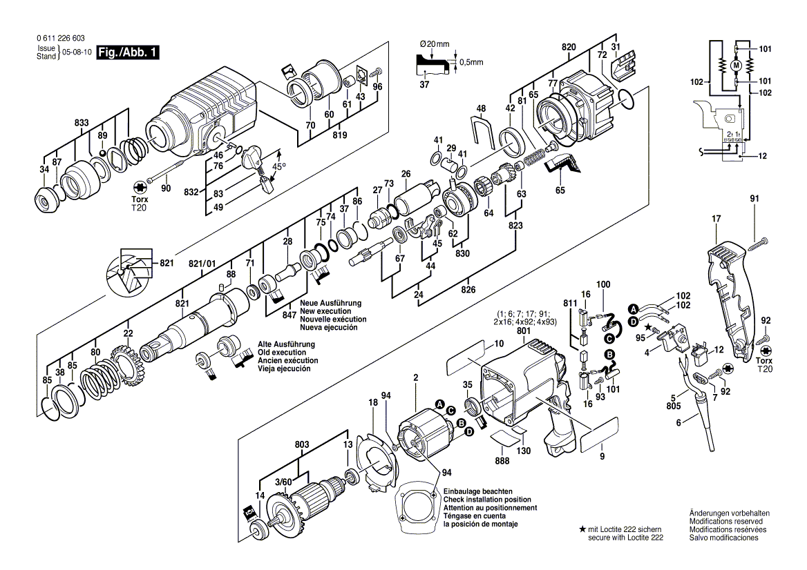 для перфоратора Bosch GBH 2 SE 230 V 0611226663, деталировка 1
