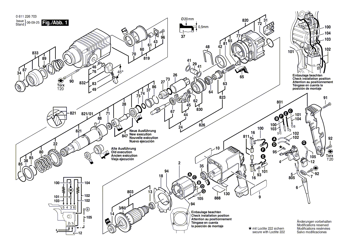 для перфоратора Bosch GBH 2 SR 230 V 0611226763, деталировка 1