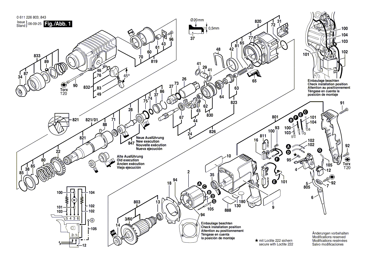 для перфоратора Bosch GBH 2 SR 230 V 0611226863, деталировка 1