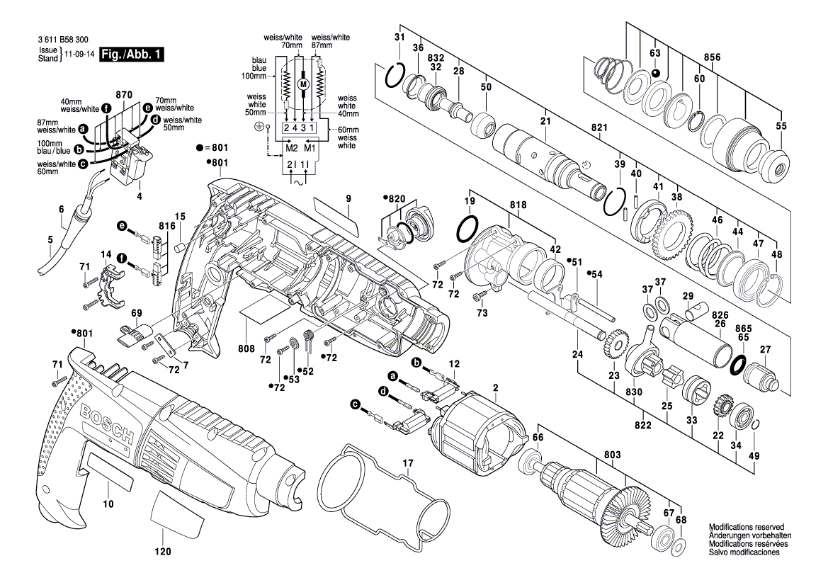 для перфоратора Bosch GBH 2-18 RE 230 V 3611B58300, деталировка 1