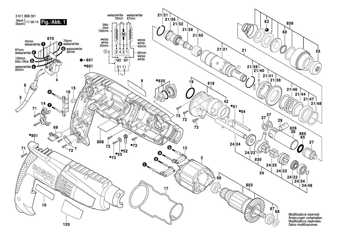 для перфоратора Bosch GBH 2-18 RE 230 V 3611B58301, деталировка 1