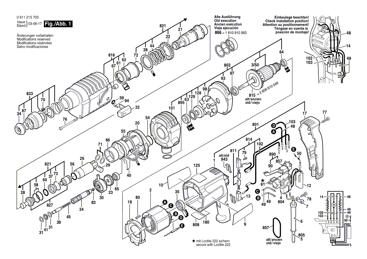 для перфоратора Bosch GBH 2-20 REA 220 V 0611215703, деталировка 1