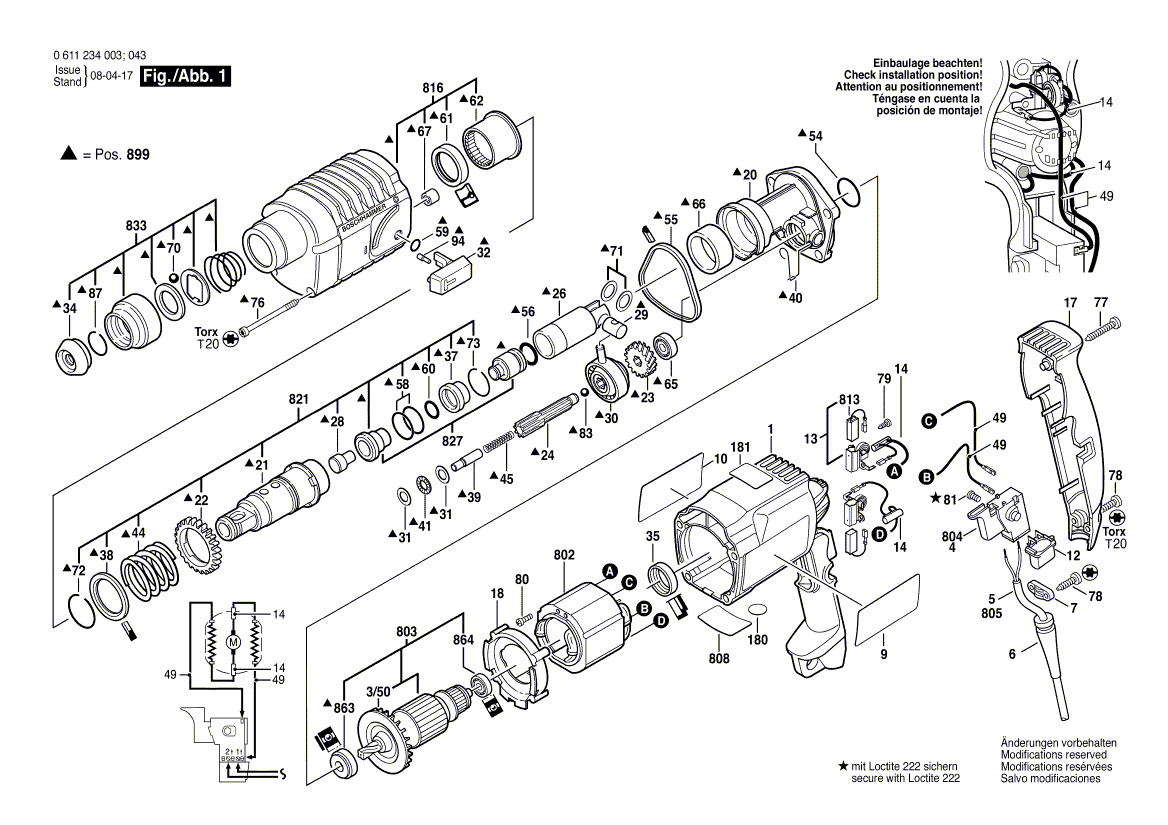 для перфоратора Bosch GBH 2-20 S 230 V 0611234003, деталировка 1