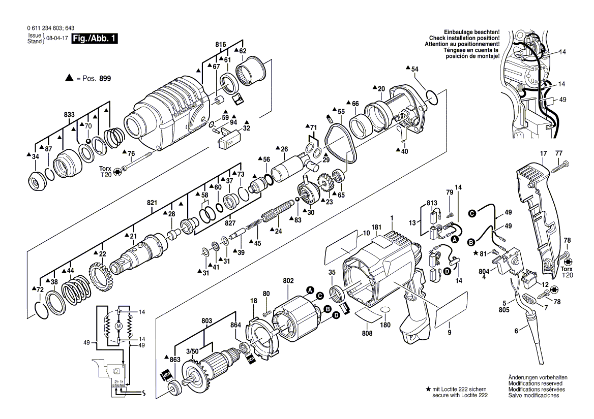 для перфоратора Bosch GBH 2-20 SE 230 V 0611234663, деталировка 1