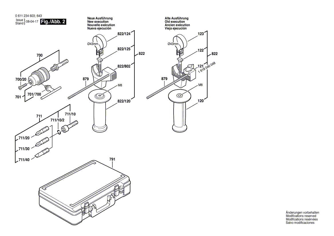 для перфоратора Bosch GBH 2-20 SE 230 V 0611234663, деталировка 2