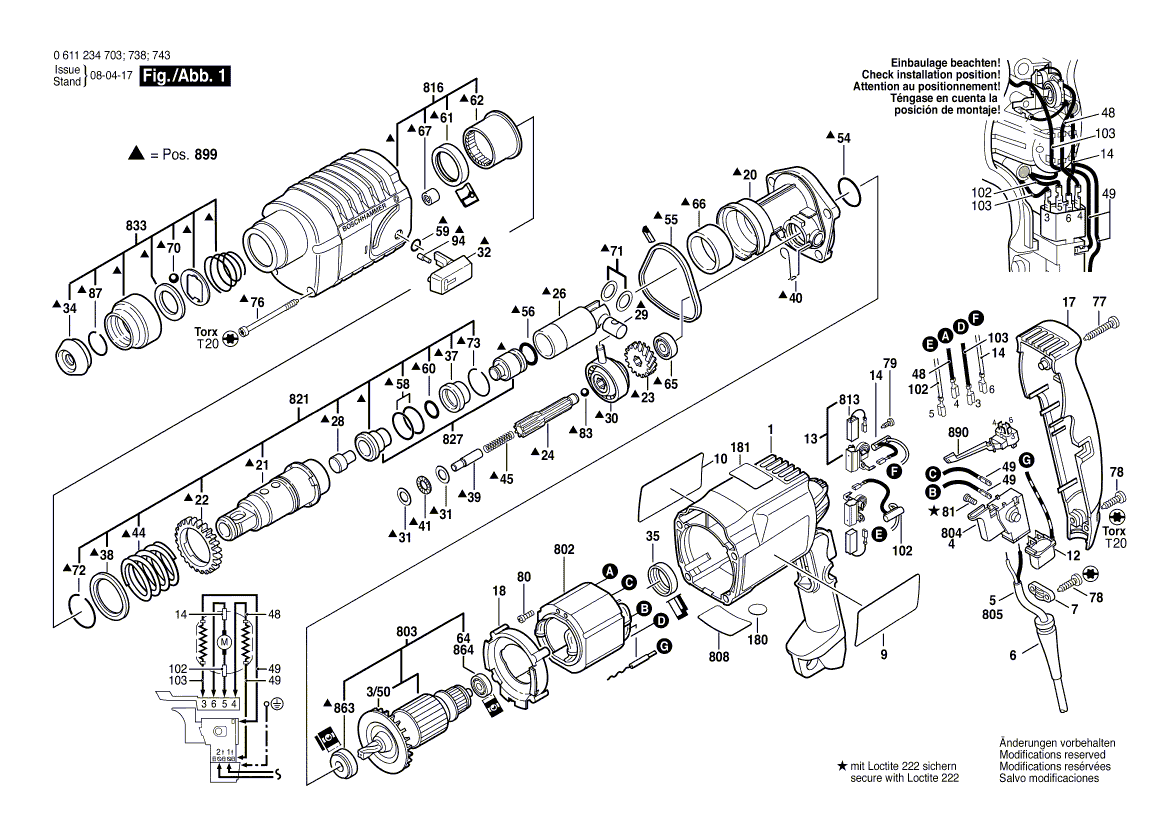 для перфоратора Bosch GBH 2-20 SRE 230 V 0611234763, деталировка 1