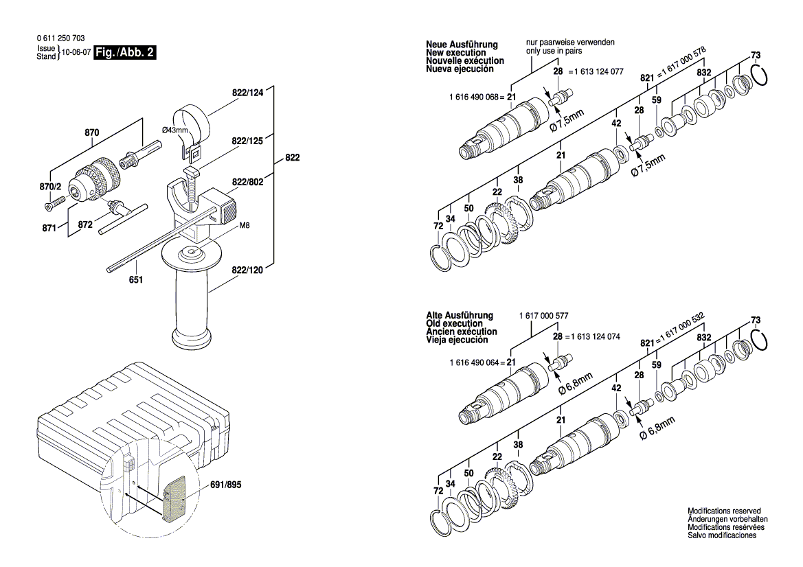 для перфоратора Bosch GBH 2-22 RE 230 V 0611250703, деталировка 2