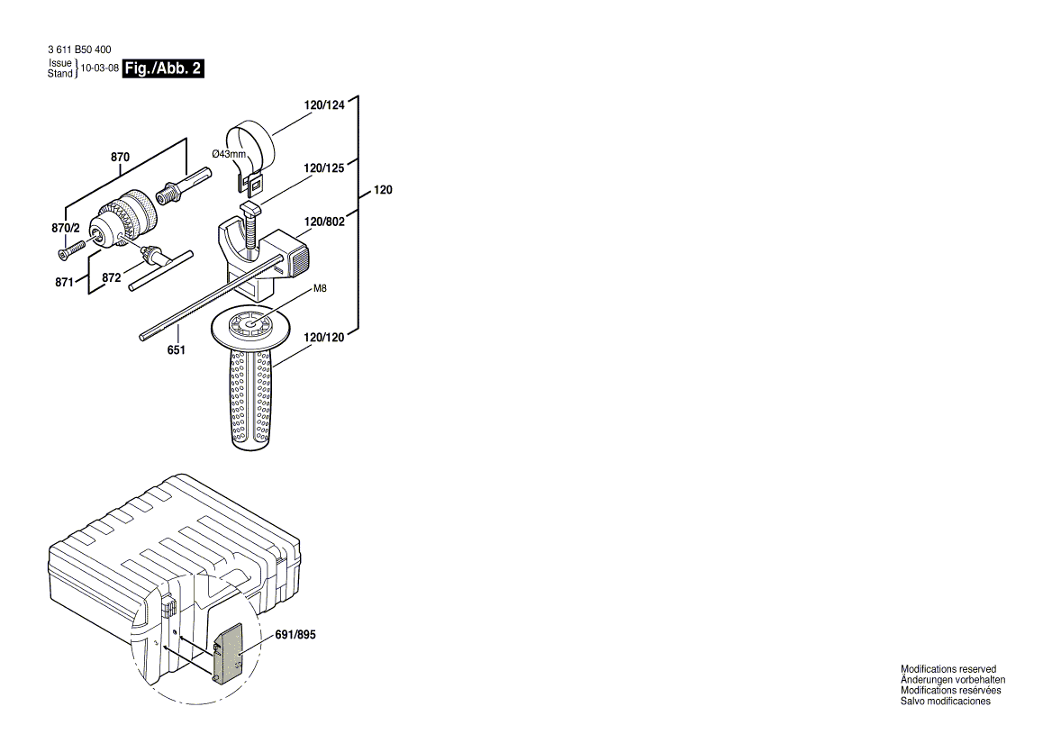 для перфоратора Bosch GBH 2-23 RE 230 V 3611B50400, деталировка 2