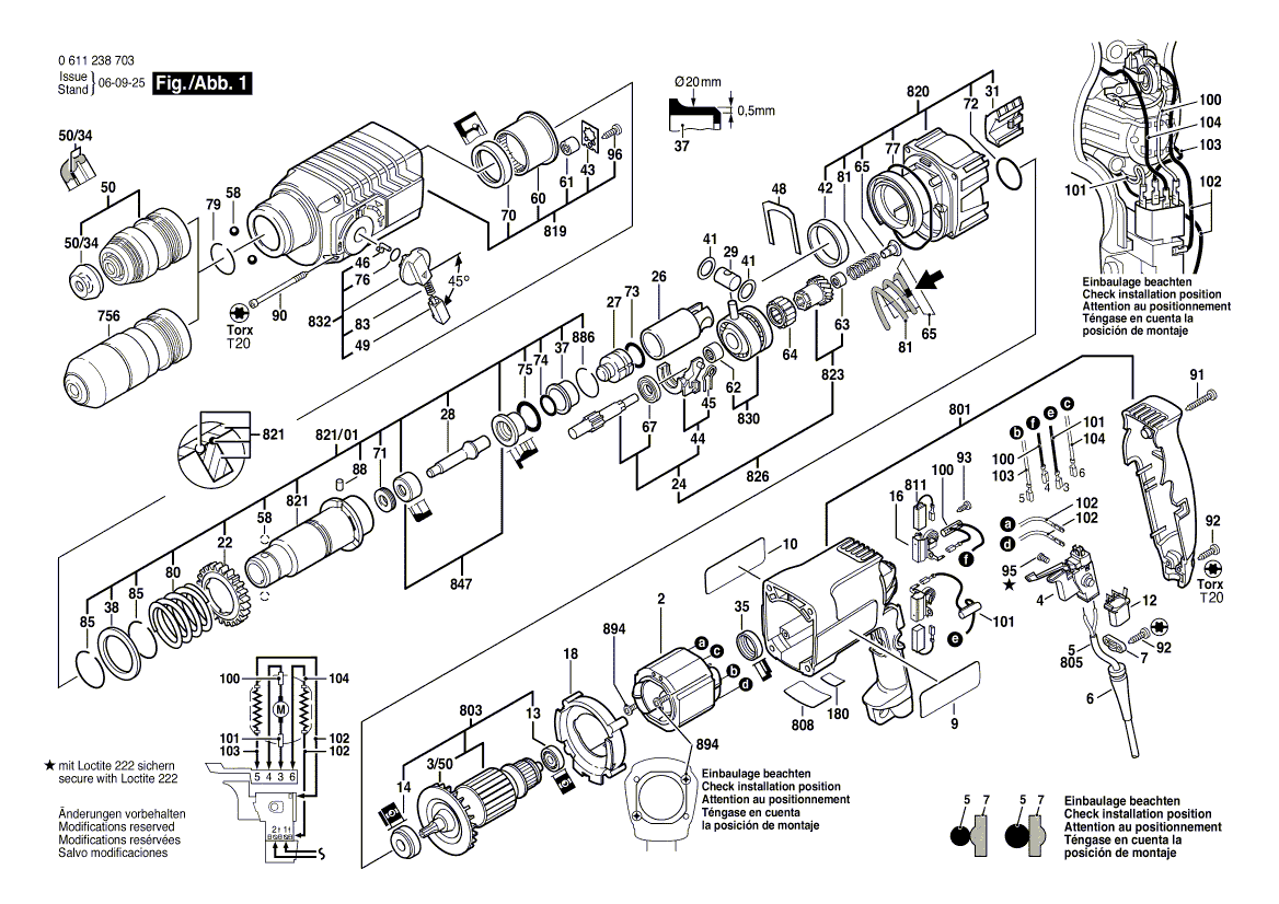 для перфоратора Bosch GBH 2-24 DFR 230 V 0611238703, деталировка 1