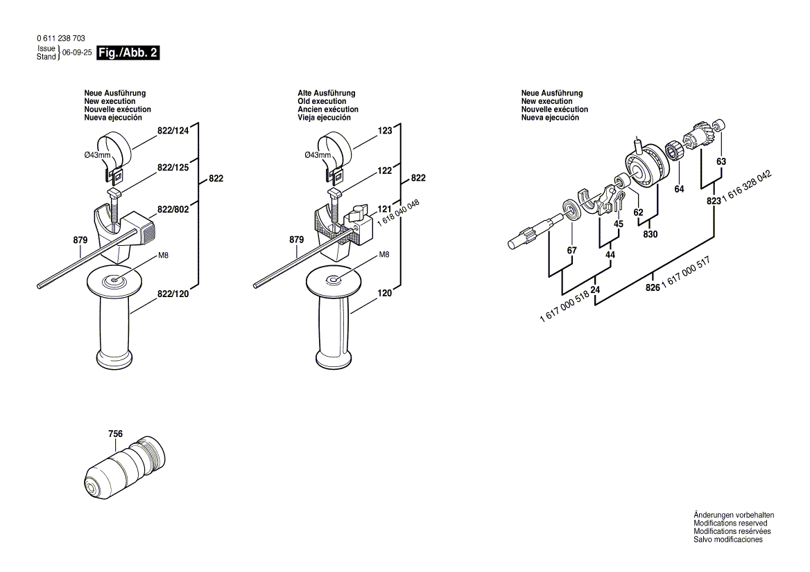 для перфоратора Bosch GBH 2-24 DFR 230 V 0611238703, деталировка 2