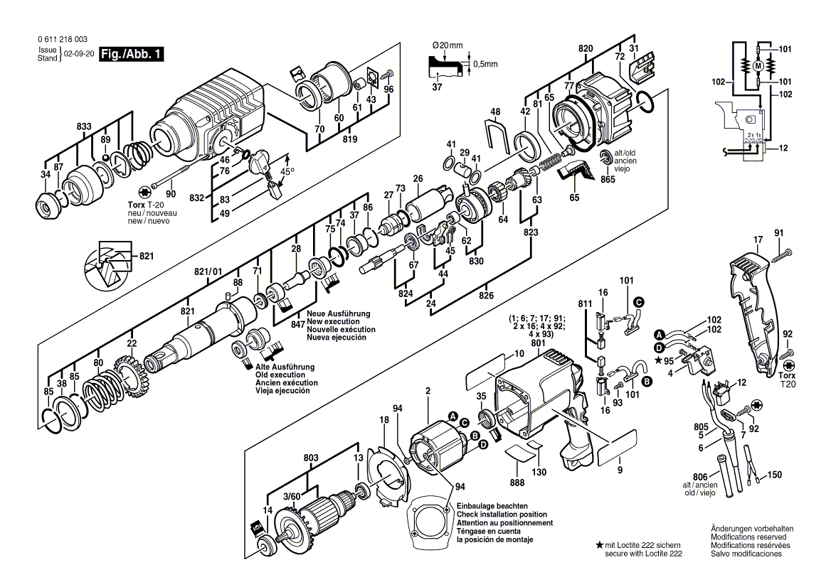 для перфоратора Bosch GBH 2-24 DS 230 V 0611218003, деталировка 1