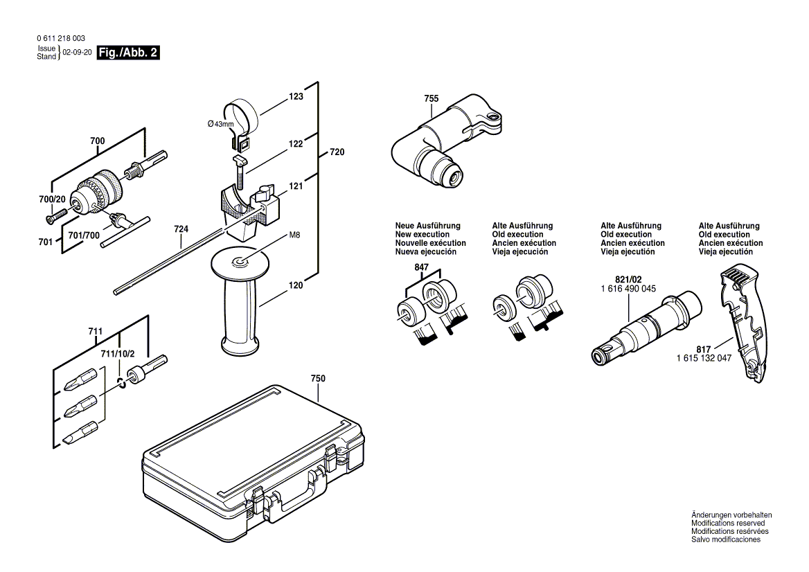 для перфоратора Bosch GBH 2-24 DS 230 V 0611218003, деталировка 2