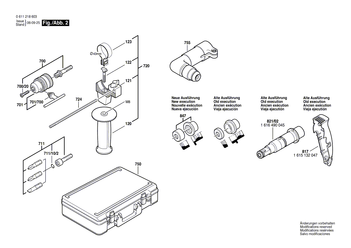 для перфоратора Bosch GBH 2-24 DSE 230 V 0611218603, деталировка 2