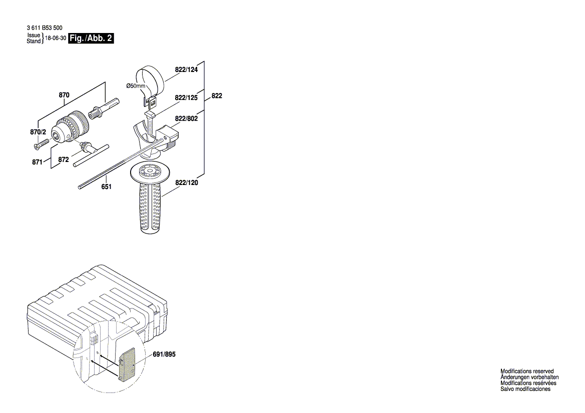 для перфоратора Bosch GBH 2-25 230 V 3611B53500, деталировка 2