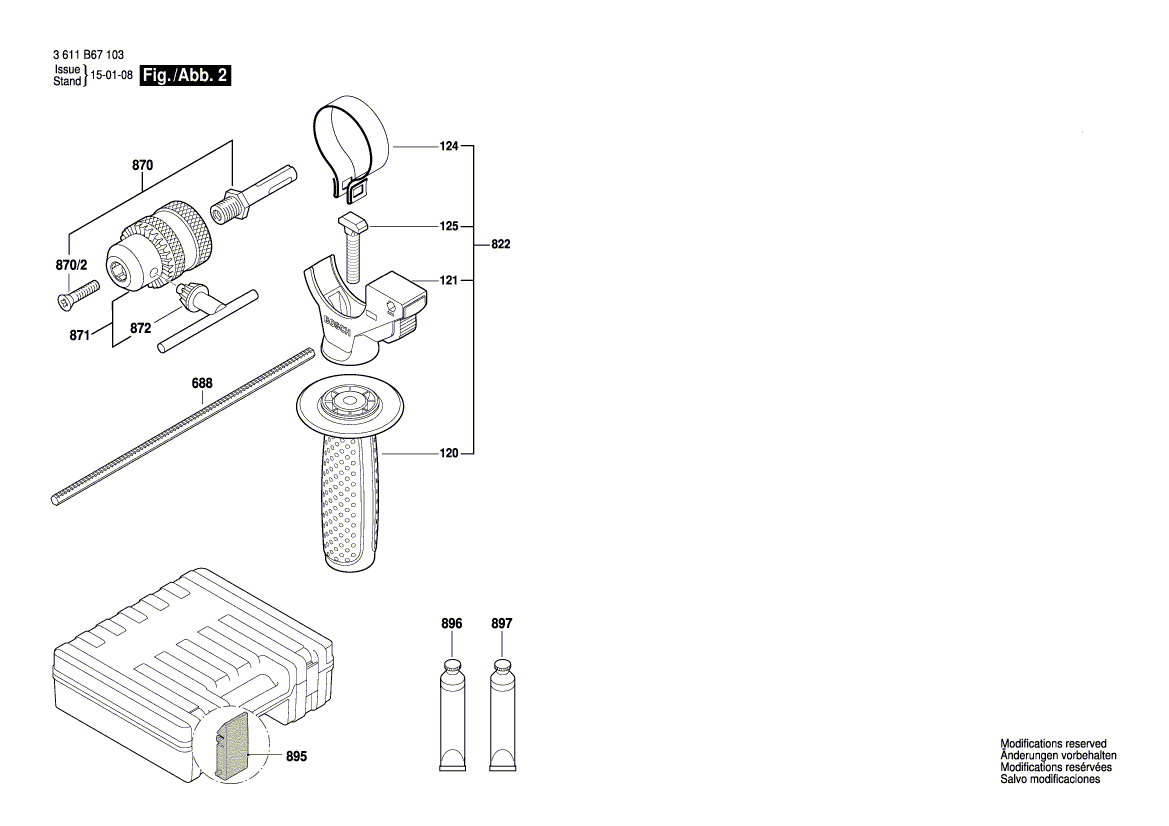 для перфоратора Bosch GBH 2-25 DV 230 V 3611B67103, деталировка 2