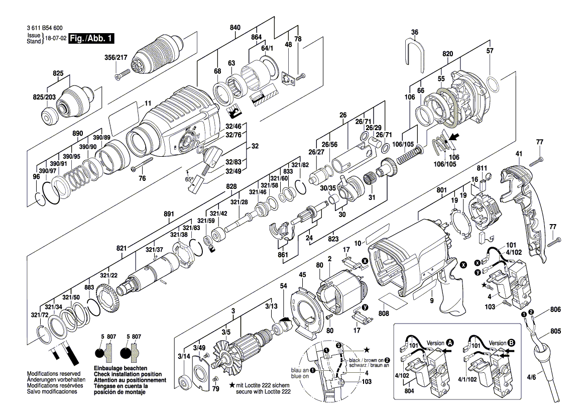 для перфоратора Bosch GBH 2-25 F 230 V 3611B54600, деталировка 1